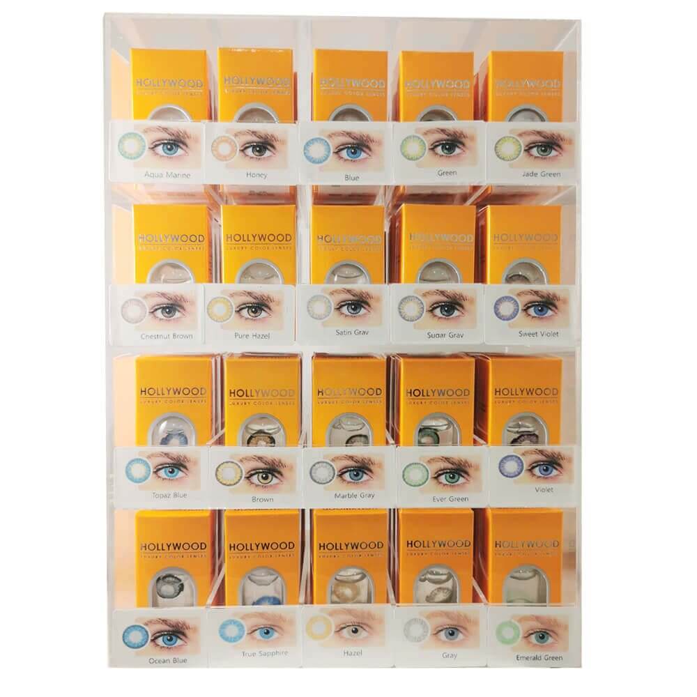 hollywood contact lenses in 80 holder display front view