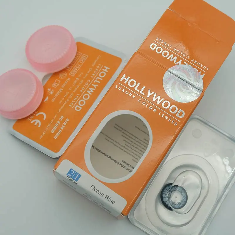 2 piece lenses 1 storage case packing on hollywood ocean blue lenses