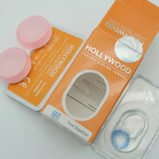 2 piece lenses 1 storage case packing on hollywood true sapphire contacts