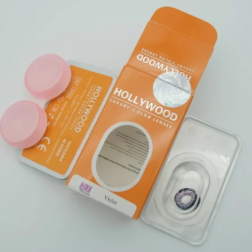2 piece lenses 1 storage case packing on hollywood violet lenses