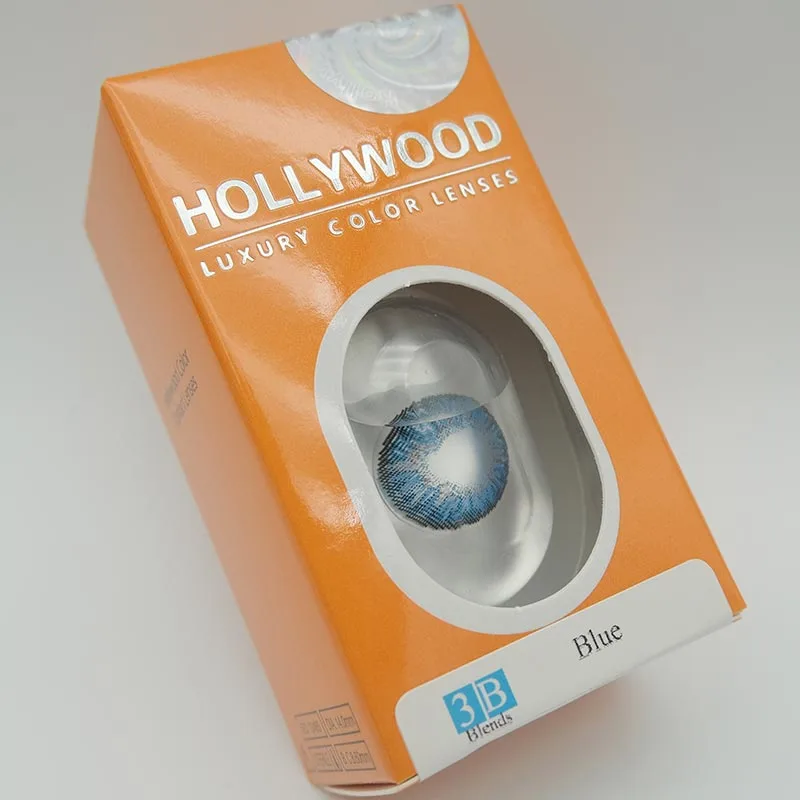 front view hollywood blue contacts single packing box