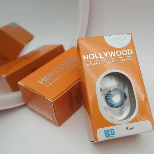 hollywood blue contacts packing with mirrow