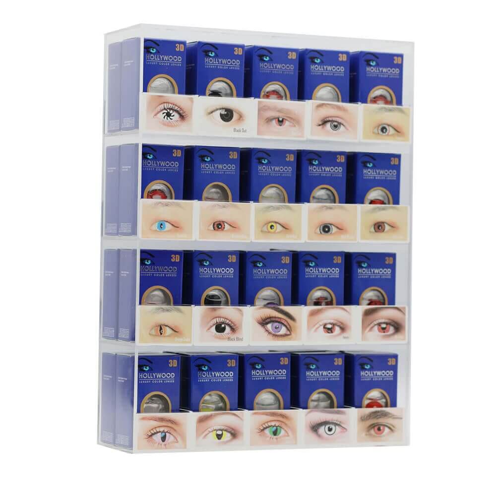 halloween contact lenses wholesale side view of 40 holder display for crazy contacts